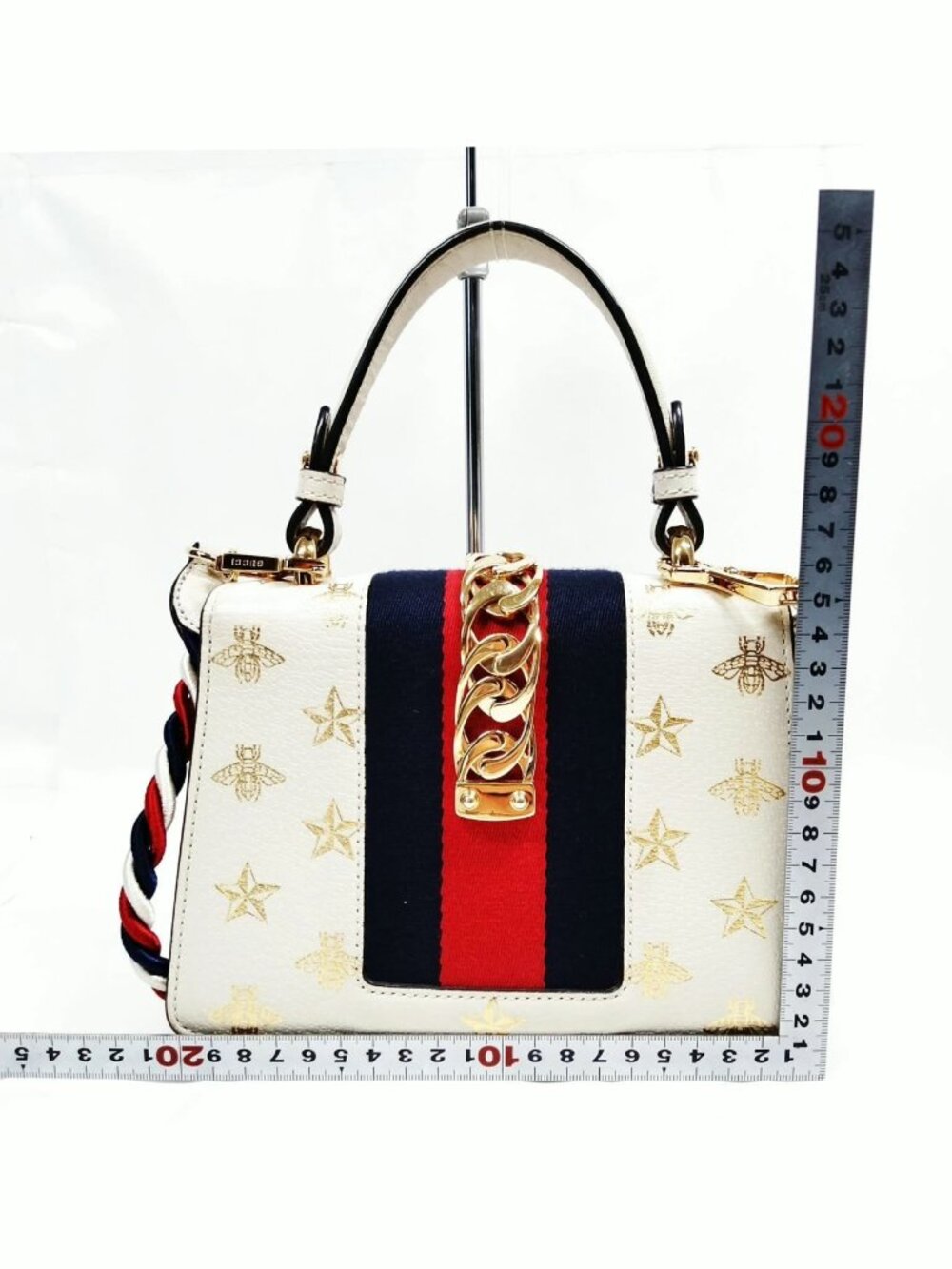 Authentic Gucci Sylvie Top Handle Bag Bee Star Leather Chain Strap - Picture 3 of 10